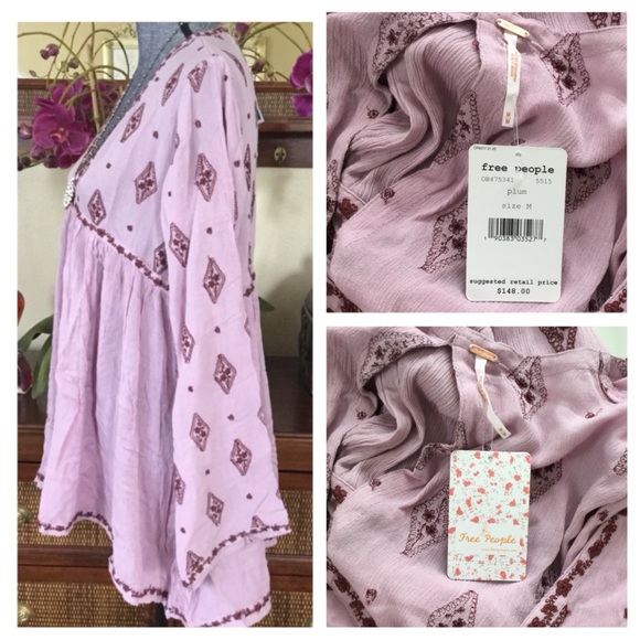 Free People Diamond Embroidered Tunic Top.  NWT. - Picture 7 of 7